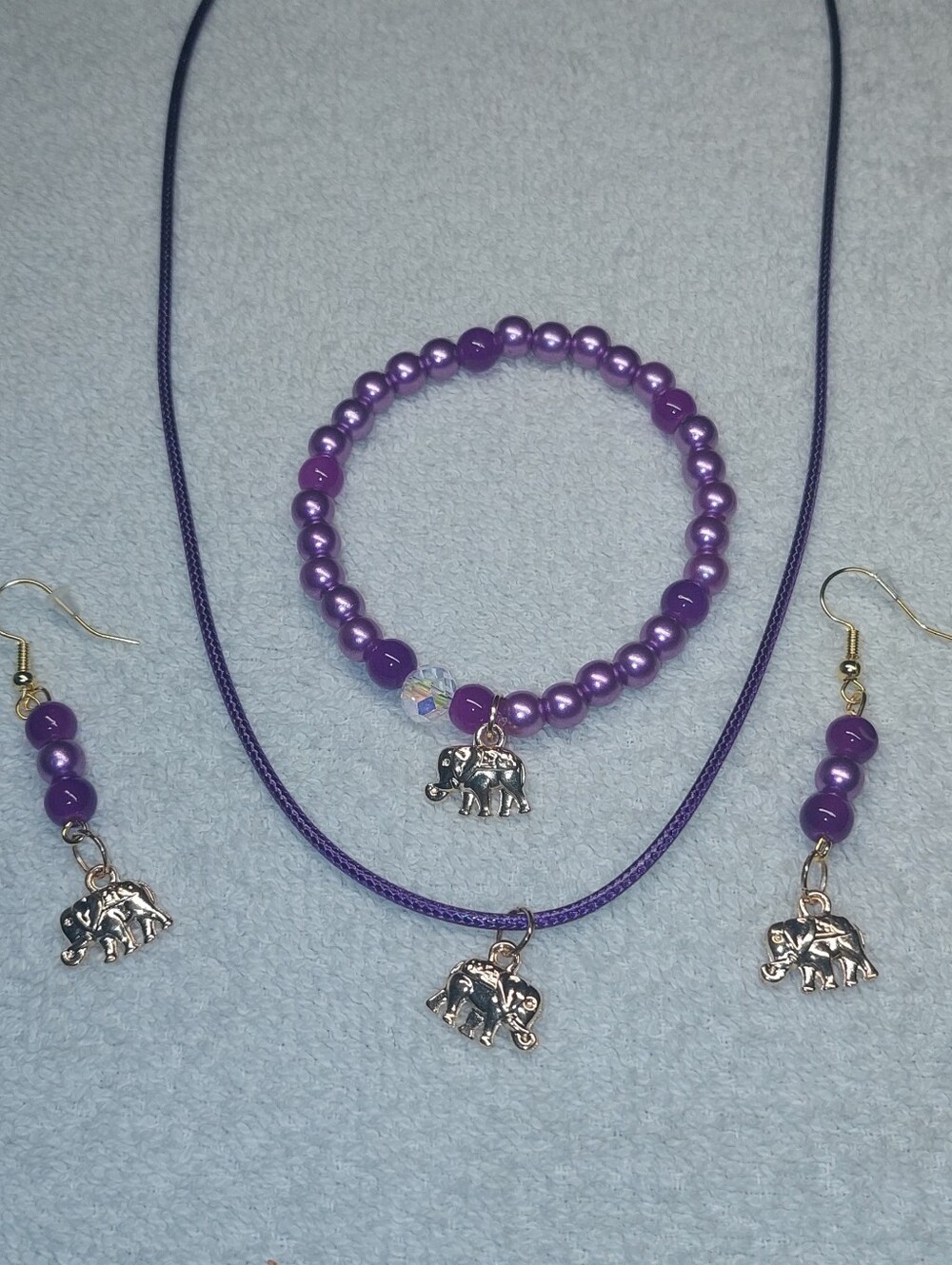 Purple And Rosegold Elephant Charm Jewelry Set - Women